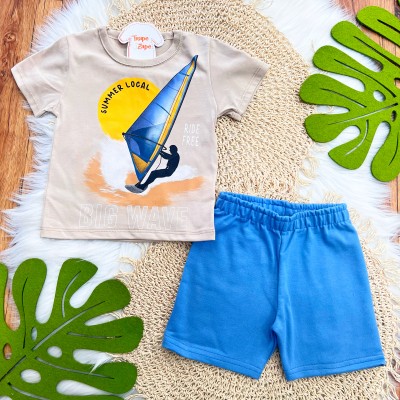 Conj. Camiseta Summer Local e Bermuda - Areia e Azul Jeans